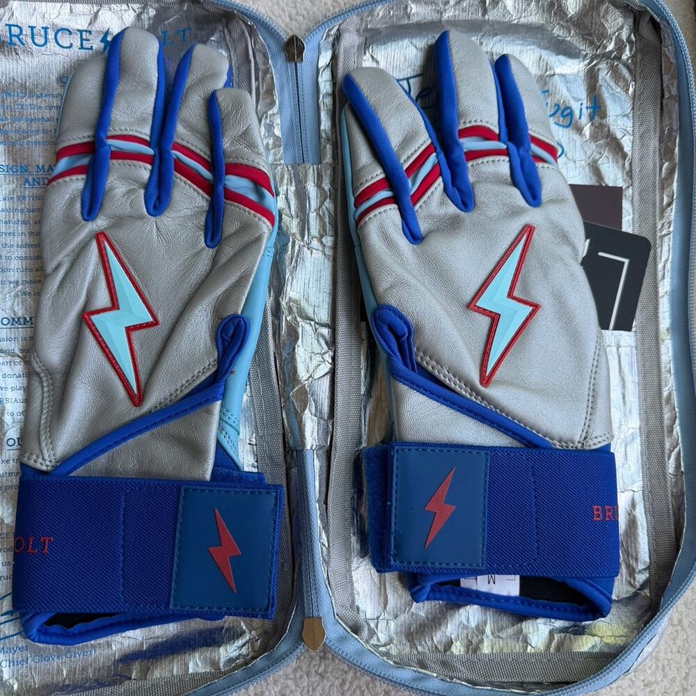 New Bruce Bolt Premium Pro Long Cuff Batting Gloves Outman Sz M